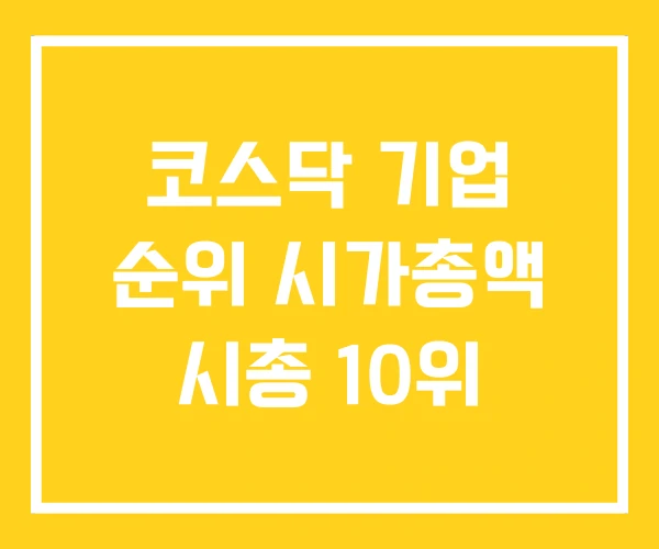 코스닥 기업 순위 시가총액 시총 10위 코스닥 기업 순위 시가총액 시총 10위